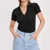 2025 Summer European & American Women's Cotton Ribbed Polo Neck Slim-Fit Short-Sleeve Jumpsuit