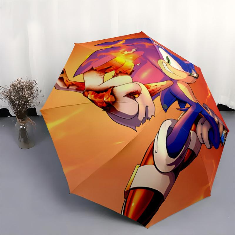 1 Stück Sonic the Hedgehog, Feuer Automatisches Faltregenschirm, 8 Rippen für Ganzjahresgebrauch, Tragbar für Reisen & Outdoor-Aktivitäten 038