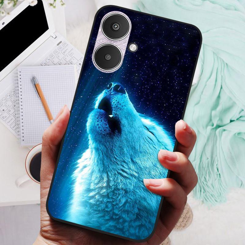 For Xiaomi Redmi 13C 5G Case Black Silicone Bumper Wolf Lions Soft TPU Covers for Xiaomi Redmi 13C 5G Funda Coque Protective