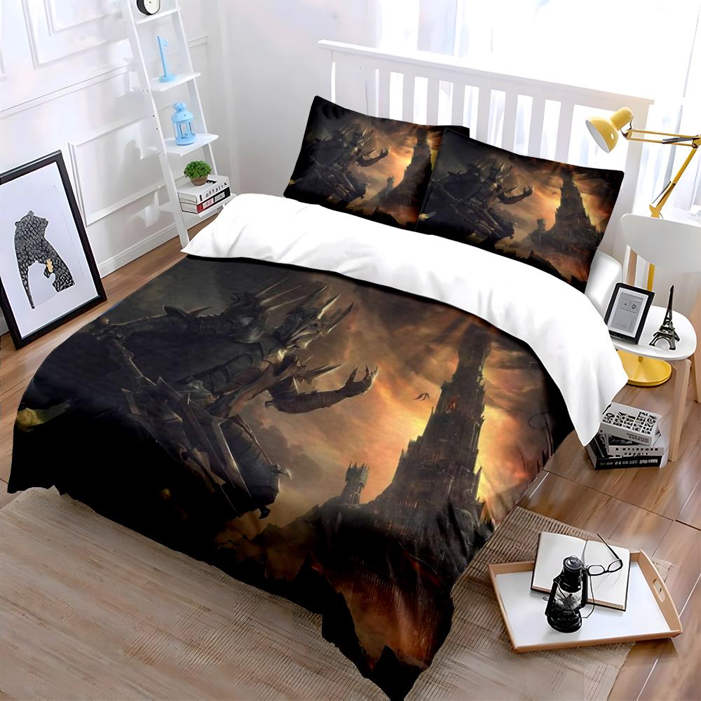 Fantasy Dark Warrior and Tower Bedding Set Bedding set (1 duvet cover, 2 pillowcases, duvet not included)