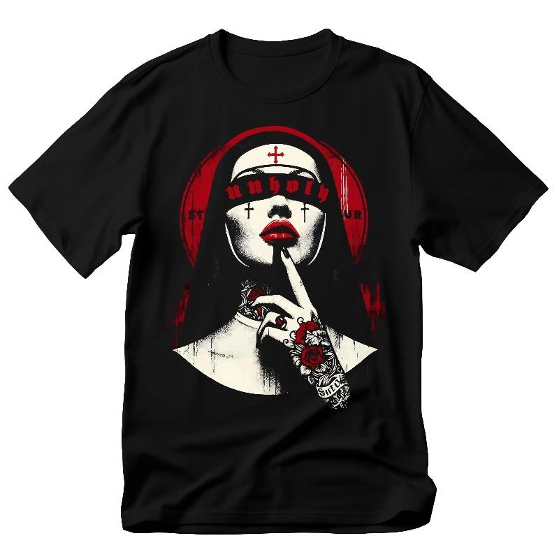 Unholy Nun Tshirt Gothic Satan Baphomet Halloween Shirt Summer Cotton Loose And Breathable Unisex Tshirt
