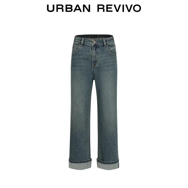 UR Women's Washed Rolled Hem Straight Jeans