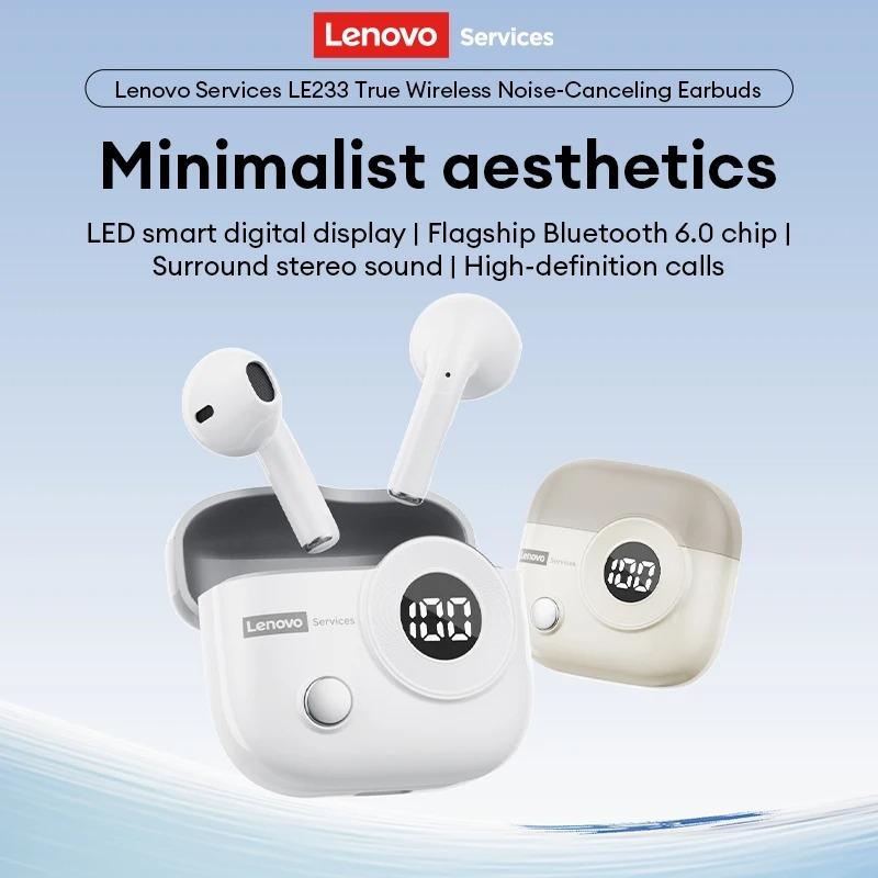 Original Lenovo LE233 Wireless Earphones HD Call Zero Lag Bluetooth 6.0 Headphone Long Battery Life Level Display Game/Music Dual-Mic Earbud