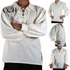 Loose Fit Pullover Shirt Adult Men Medieval Renaissance Cosplay Lapel Long Sleeve Lace-up Tops Solid Color