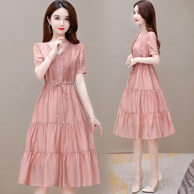 Buy Lace Up Waist V-neck Dress Women's Summer 2021 New Korean Fashion ...