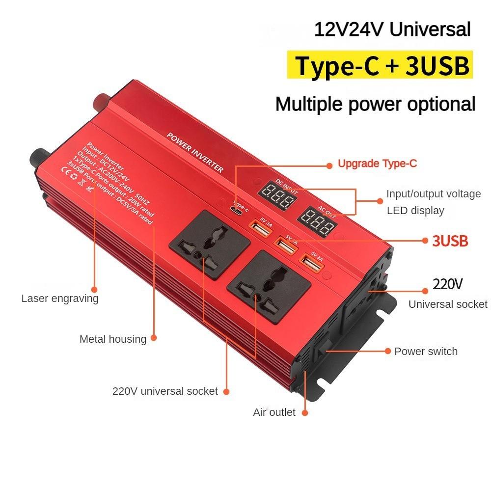 600W/1200W/2000W/2600W/3000W/4000W Intelligent Universal Voltage Inverter Portable High Power Car Inverter Solar Power Converter