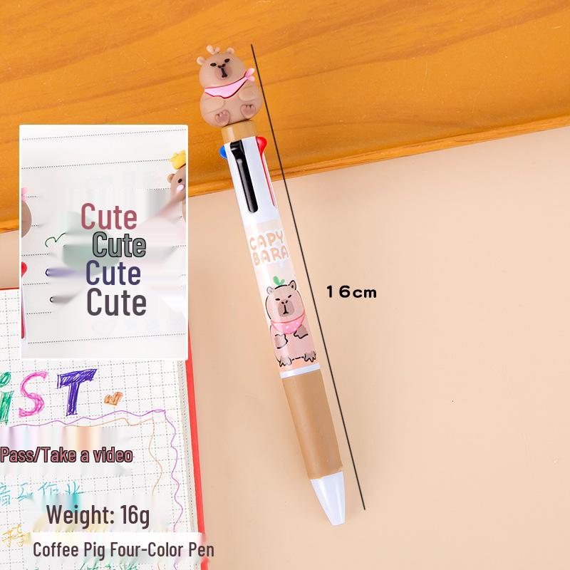 Capybara Multi-Color Cartoon Ballpoint Pen - Ten Colors Press-Type Note Marker for Students