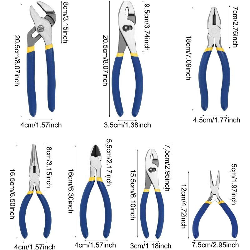 7pcs Pliers Set with Groove Joint, Long Nose, Slip Joint, Linesman, and Diagonal Pliers for DIY & Home Use (Blue)