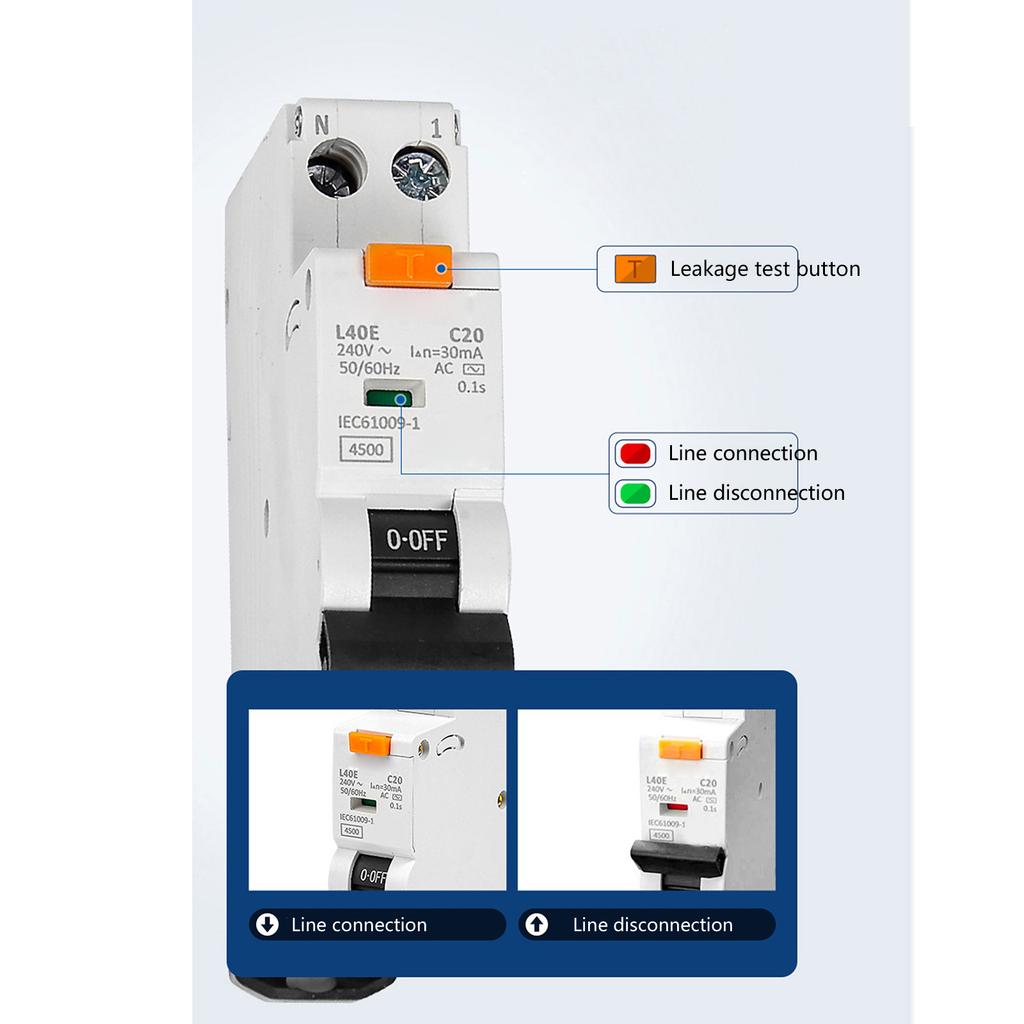 Sturdy Plastic 32Amp RCBO Safety Switches Accessory Convenient for Earth Leakage 1P+N 30mA 6kA B32 Curved B Use