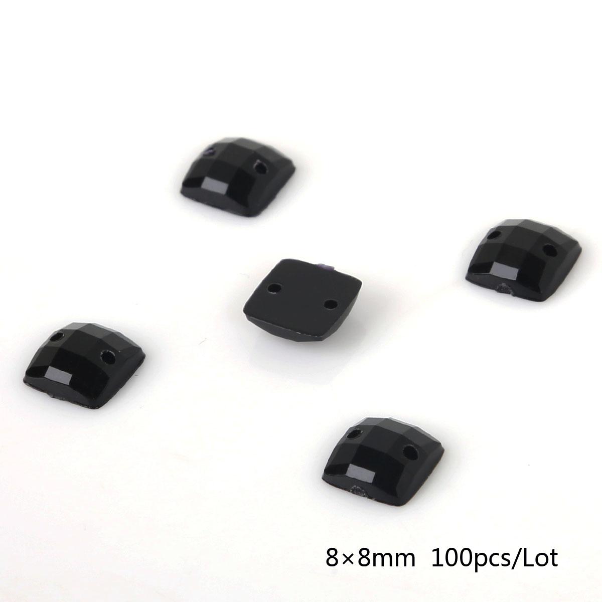 

50/100 шт., стразы с плоской обратной стороной, квадратные акриловые бусины, пришитые стразы, хрустальные камни для рукоделия, украшения для скрапбукинга 8x8mm 100pcs чёрный