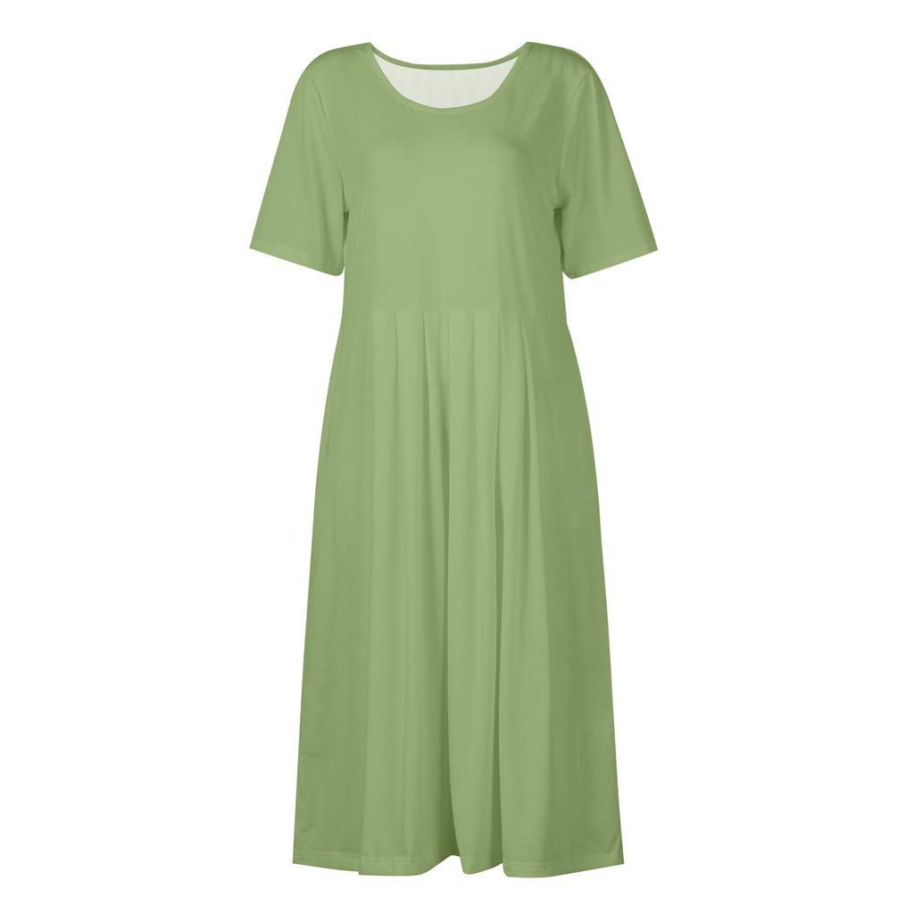 Abito Midi Casual da Donna con Scollo Rotondo Basic Classico per Tutti i Giorni Outdoor Maniche Corte Largo