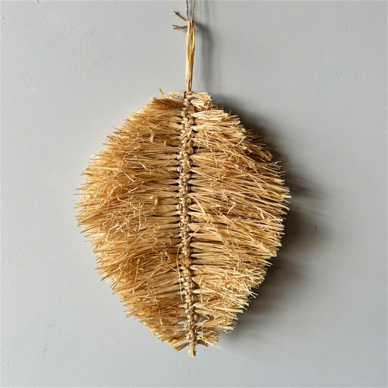 Japanese Styles Wall Art Handcrafted Dried Grass Raffia Leaf Hanging Ornament For Home Living Room Bedroom Decoration