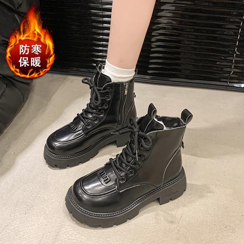 Soft Leather Martin Boots Women's 2025 British Thick-soled New Velvet Warm Thickened Short Boots Winter Warm Leather Boots