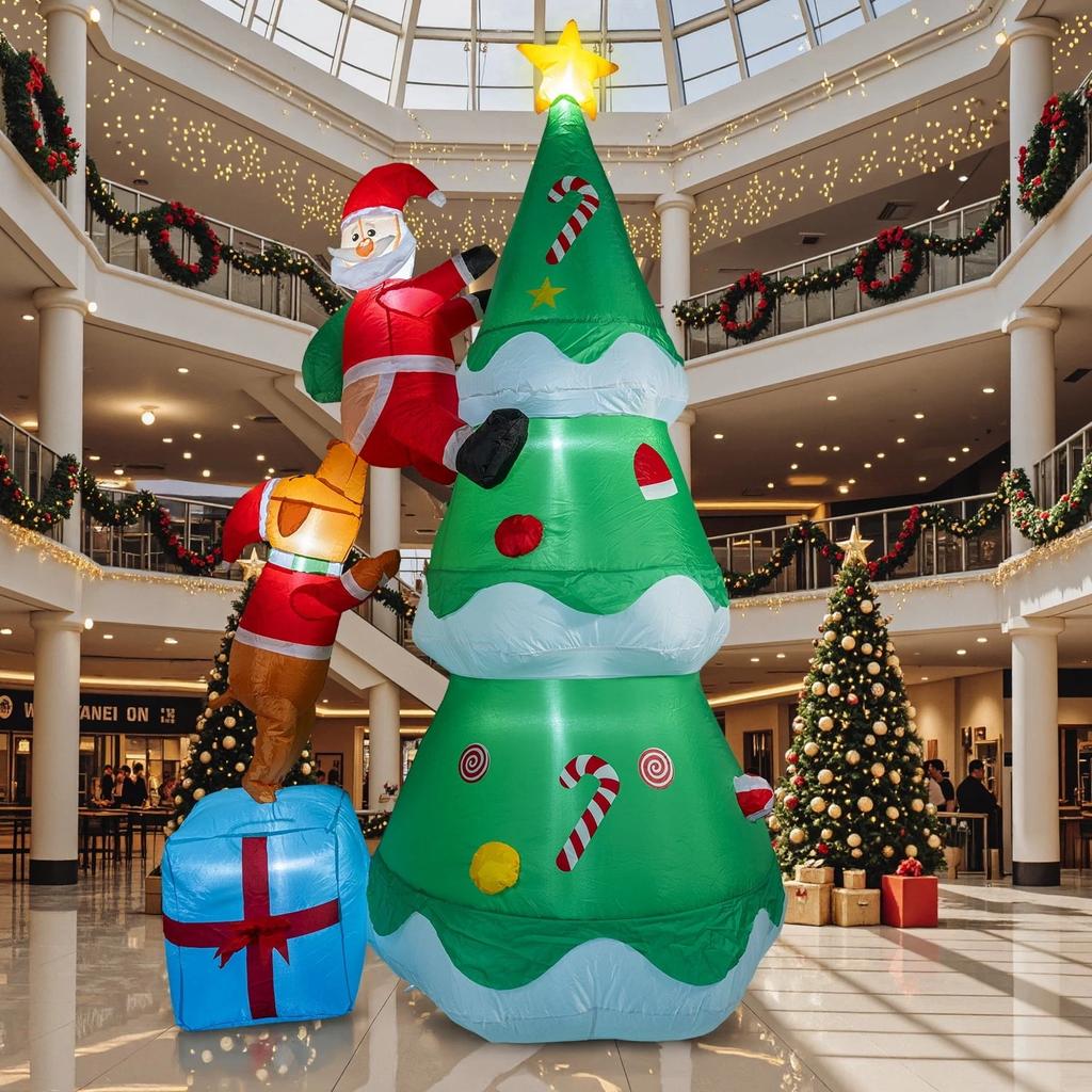 7FT Inflatable Christmas Tree Santa Claus Blow Up Model Decoration With Built-In LED For Xmas Party Holiday Indoor Outdoor Yard