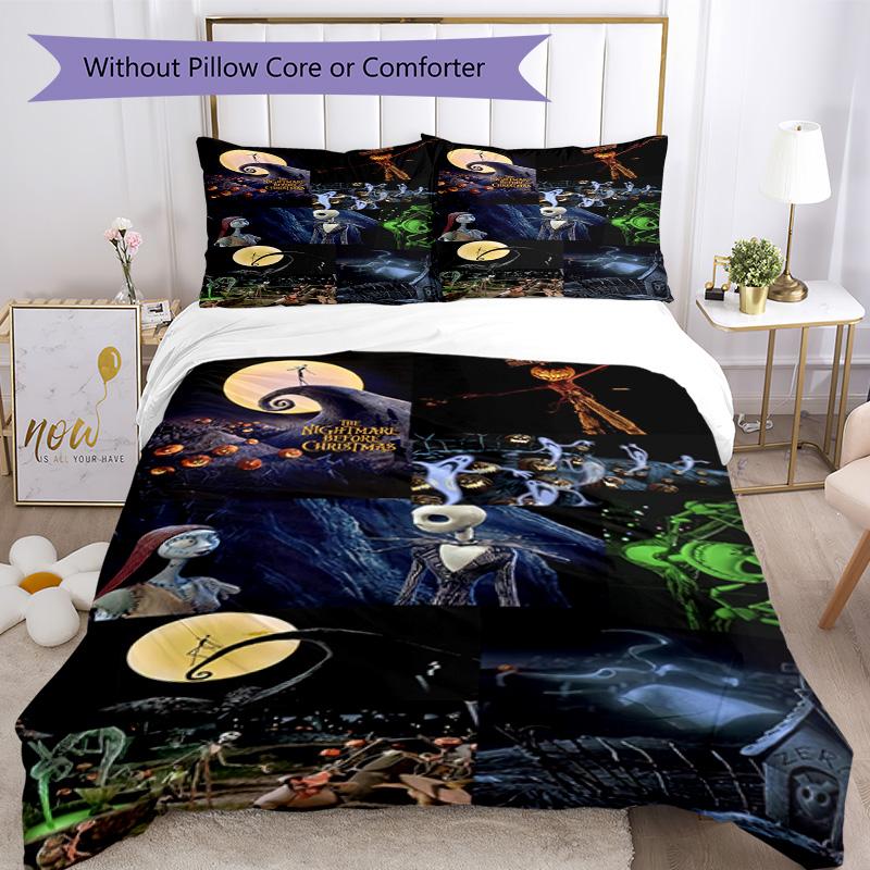 Christmas Nightmare Bedding Set Breathable Duvet Cover with Pillowcases Decorative Bed Linen for Bedroom Home Decoration Birthday Gift