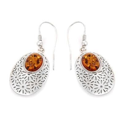 [R3700] - Silver Earrings 'Inspiration' Cognac Amber (rhodium) - 23x18mm