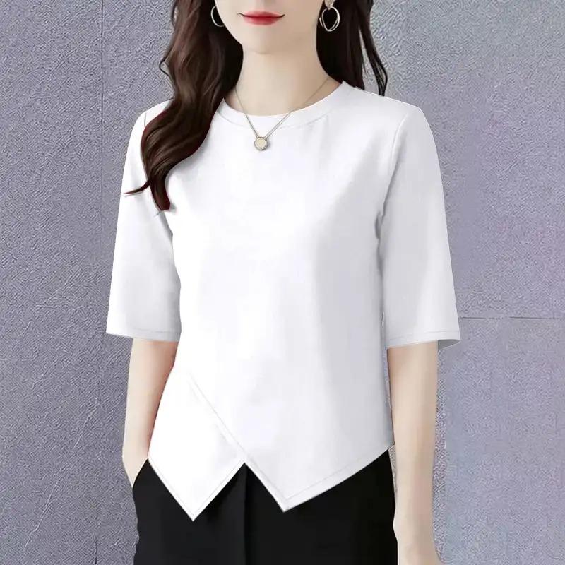 Large Size Casual Three-quarter Sleeve T-shirt Women's New Summer Loose Fashion Irregular Splicing Versatile Top