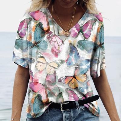 Butterfly T-shirt For Women Summer Girls Clothes Tees Female Harajuku Sweatshirt Blouse V-neck Oversized Short Sleeve Cheap Tops