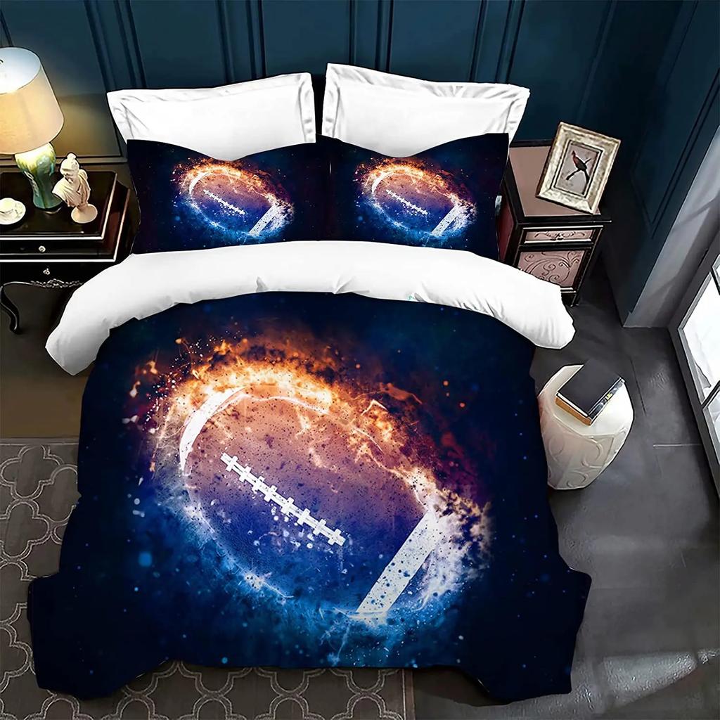3 Pcs Duvet Cover Set, Ball Bedding Sets, Very Cool Basketball and Football Pattern Duvet Cover,Comforter Cover with Zipper Ties