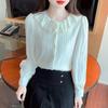 Winter Fashion New 2024 Long Sleeve Doll Collar Apricot Velvet Lace Blouse Shirt Women Tops Blouses Shirts J781