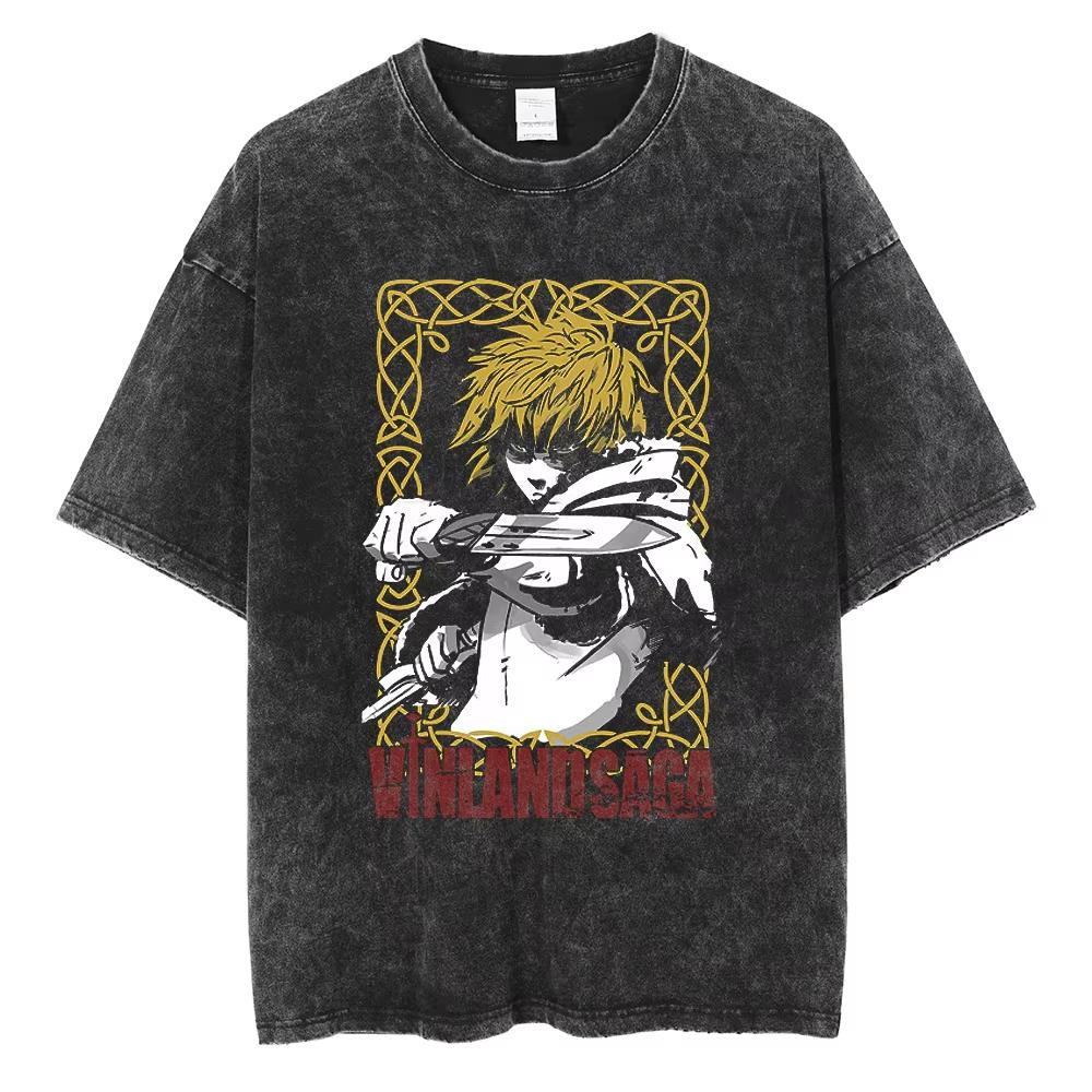 Vinland Saga Manga T Shirt For Men Women Tshirt Washed Cotton Tshirt Clothing Summer Short Sleeve Oneck Tees Streetwear Top