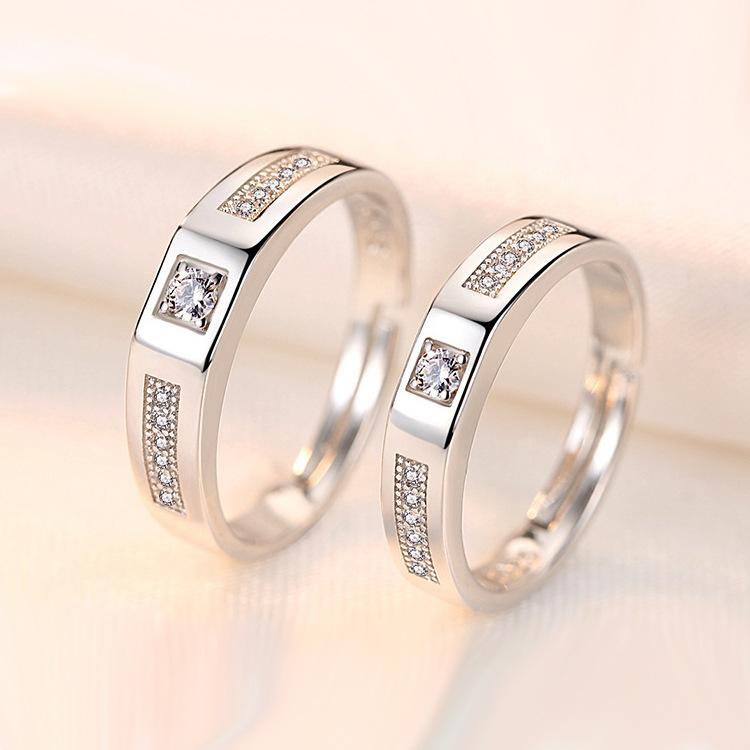 2pcs Couple 925 Sterling Silver Rings Sparkly Zircon for Women and Men Superior Luxury Wedding Jewelry Anniversary Gift