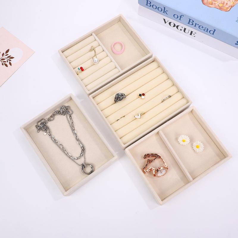 Velvet Jewelry Display Tray With Multi Compartments For Rings Earrings Bracelets Necklaces Storage Box Organizer Case