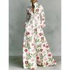 Women's Tiered Boho Maxi Dress Long Sleeve Button Front Lace Trim Loose Vacation Long Dress