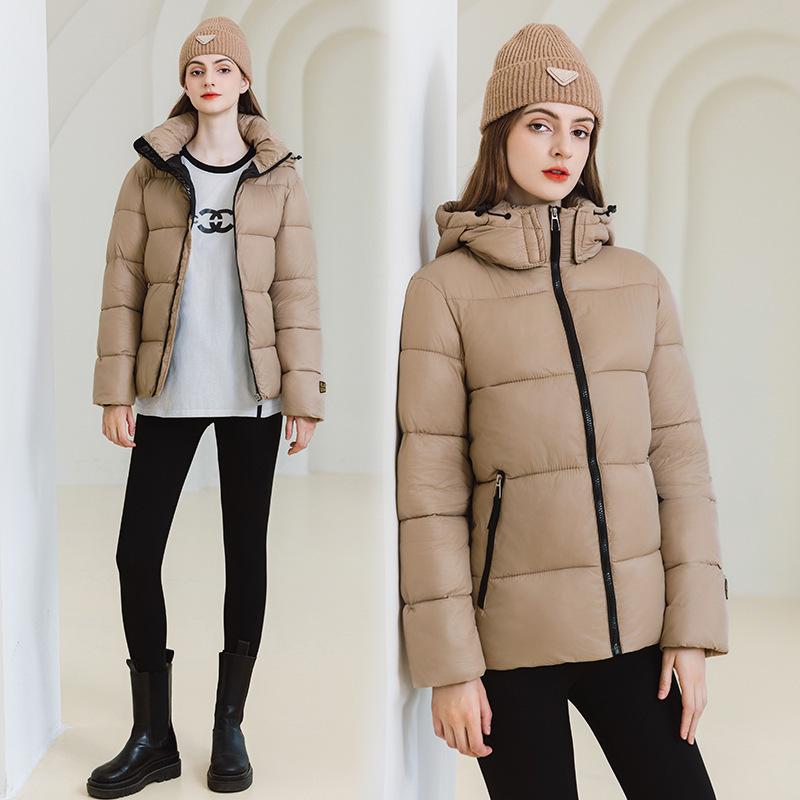 Black and gold cotton-padded clothes for women's new short hooded warm heating cotton-padded clothes for women's loose thickened large-size cotton-