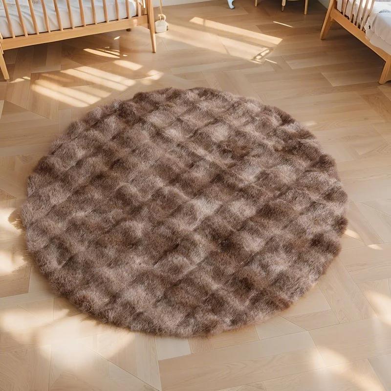 Bubble Imitation Rabbit Fur Carpet Round for Living Room Soft Plush Fluffy Rugs Kids Room Home Decor Dressing Table Foot Mats