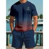 Palm Tree Printed Men Spring and Summer Two Pieces Set Casual Round Neck Short Sleeve T-shirt Shorts Sport Suit Print Clothing