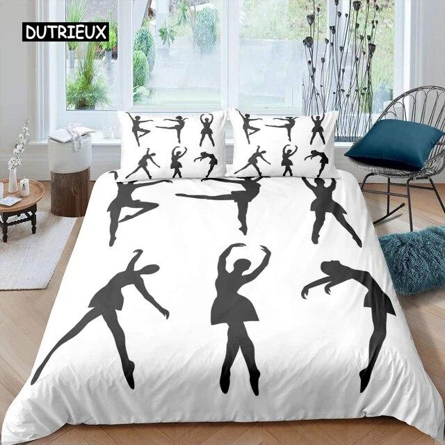 Ballet Dancer Duvet Cover Set Cartoon Dancer Girly Bedding Set Beauty Ballet Quilt Cover Twin Queen King Microfiber Bedclothes Three Piece Set