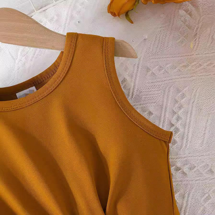 Tops Round Neck Sleeveless Shirt + Vertical Strips Stitching Shorts Casual Baby Clothes