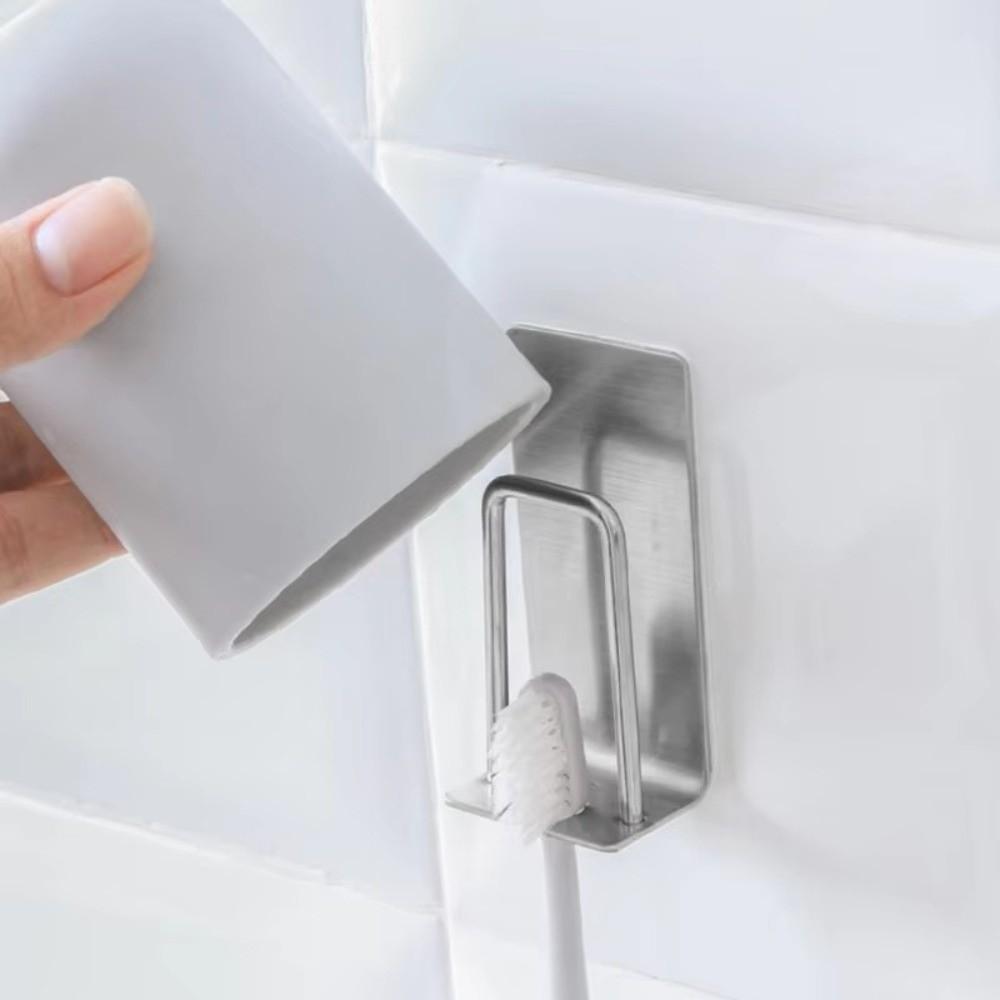 Stainless Steel Toothbrush Holder 2 IN 1 Design Self Adhesive Cup Holder Wall Mounted Durable Bathroom Organizer
