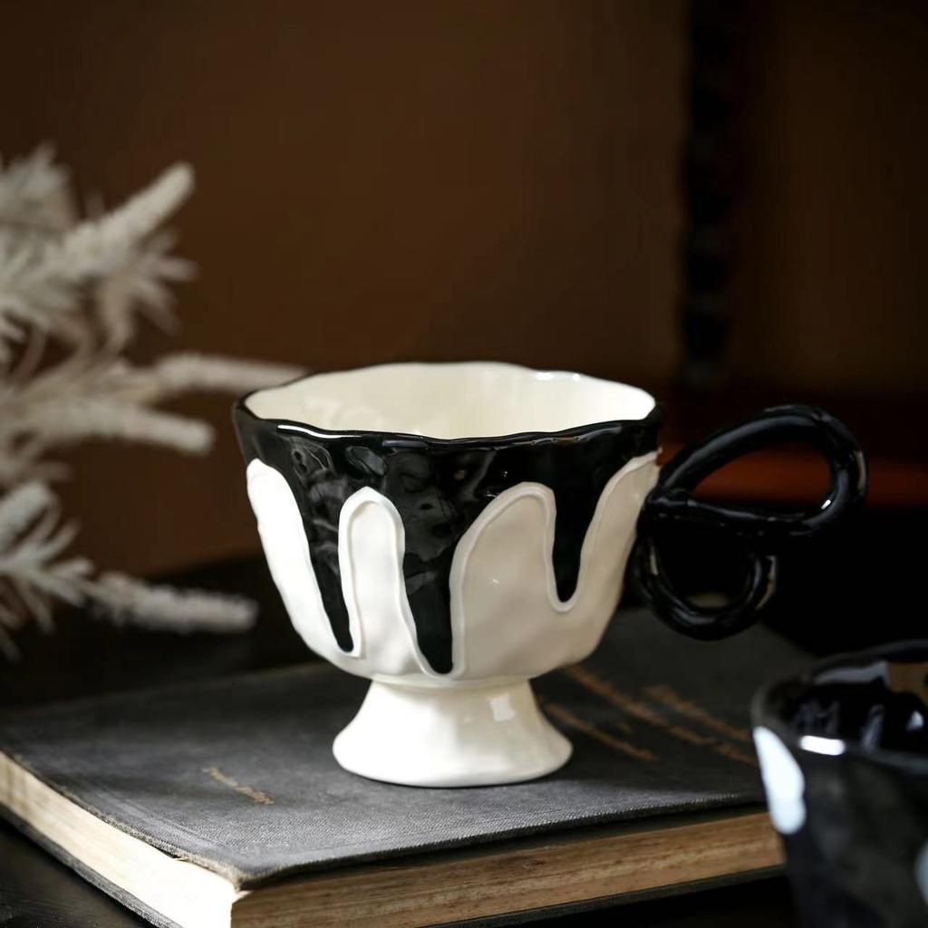 Butterfly Handle Hand-Squeezed Ceramic Hand-Painted Goblet High-End Niche Water Cup Large-Capacity Coffee Cup