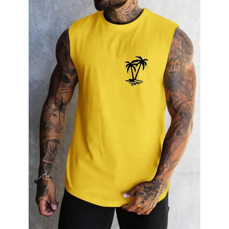 3D Printed Colorful Stripe Gradient Tank Tops For Men Coconut Tree Pattern Tees Summer Loose Street Sport Tops