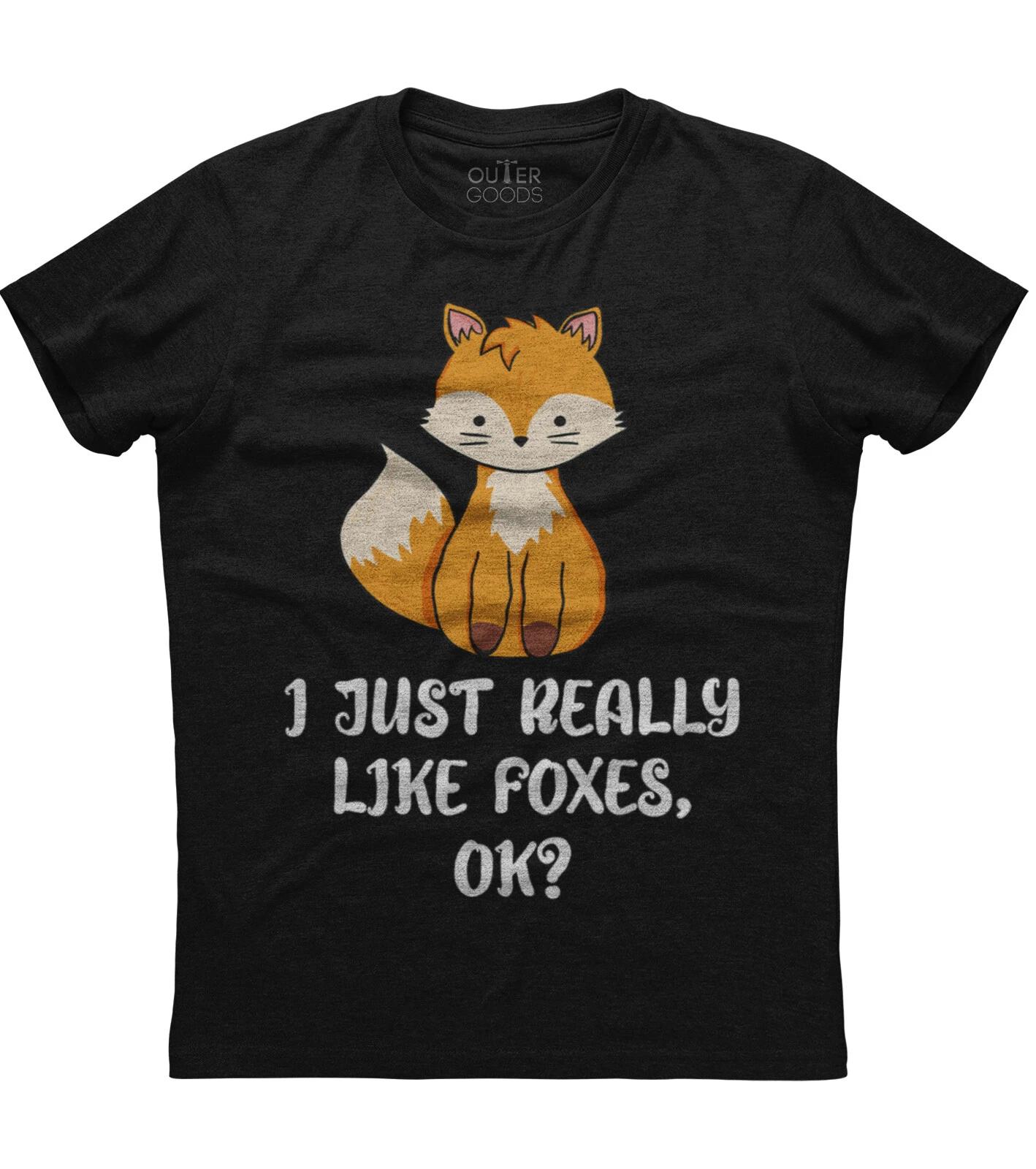 I Just Really Like Foxes OK Mens Short Sleeve Cotton Black New T-shirt L