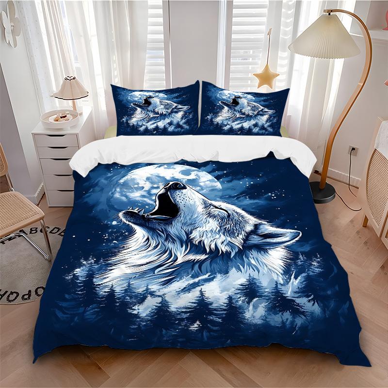 

3pcs Wolf Moon Soft Comfortable Bedding set, For Bedroom, Guest Room And Dorm, All - Season Use, High-Definition Printing178 135x200cm