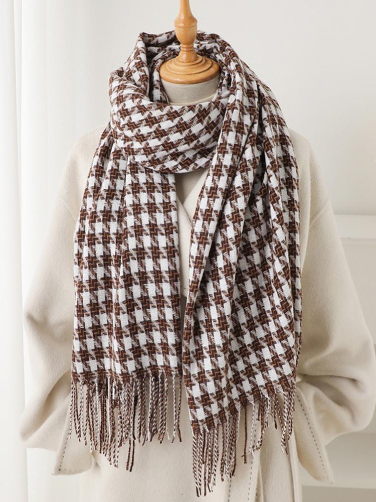 Damen Winter Süß Gestrickter Schal Kopftuch Damen Herren Lässig Preppy Hahnentritt Quaste Schal Mujer Mann Wickeltuch Schal Unisex Neu
