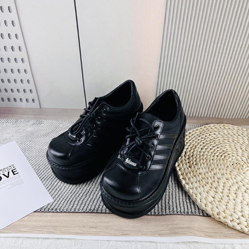 Platform Muffin Shoes Women's New Small Height Increase Slope Heel Single Shoes Spring and Autumn Casual Height Increase Women's Shoes Tide