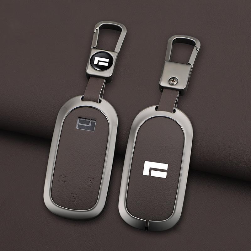 Zinc Alloy Genuine Leather Auto Key Fob Cover Fit For Baic Jishi Polestone 01 Polestones Smart Case Housing Key Ring Ring Mount Remote Auto