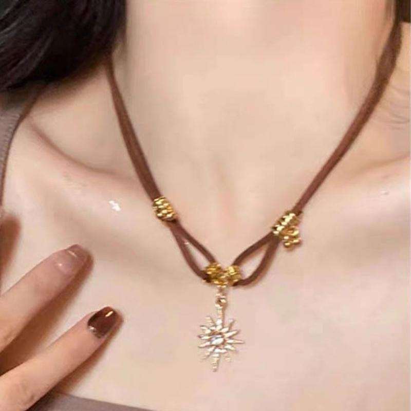 Vintage Natural Stone Beaded Bracelets Metal Star Pendant Necklace Bohemian Charm Jewelry Beads Texture for Women