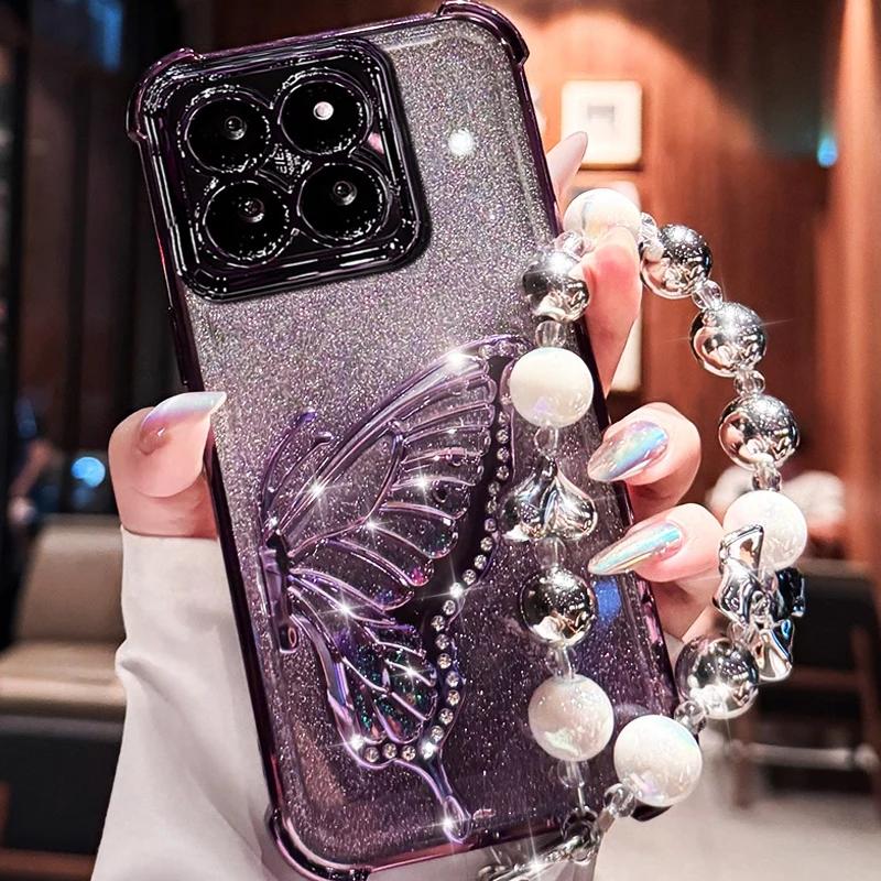 Shockproof Plating Glitter Butterfly Bracket Bracelet Case for Samsung A52 A17 A07 A53 A32 A13 A23 A33 A73 A12 A03S Soft Cover