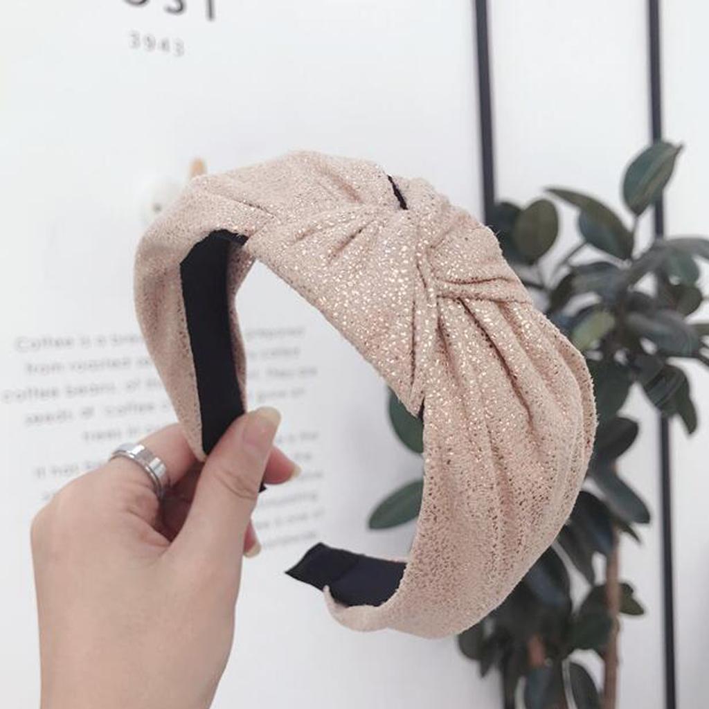 New Vintage Hairband Women Shining Stamping Cloth Wide Side Center Knot Headband Adult Classic Hair Accessories