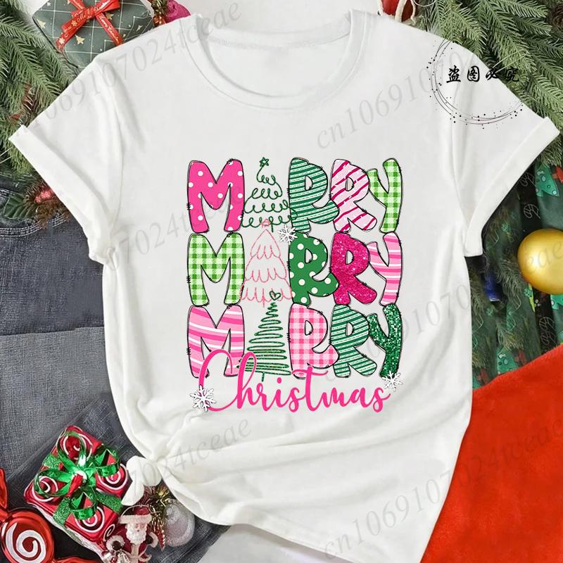 Merry Christmas Reindeer Print TShirts for Women Casual Short Sleeve Tee Shirts Fashion TShirts Womens Christmas Party Tops