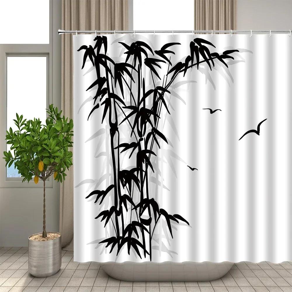 Modern Green Natural Bamboo Series Shower Curtain Set Waterproof Home Bathroom Decor Curtains With Hook Popular Bath Accessori