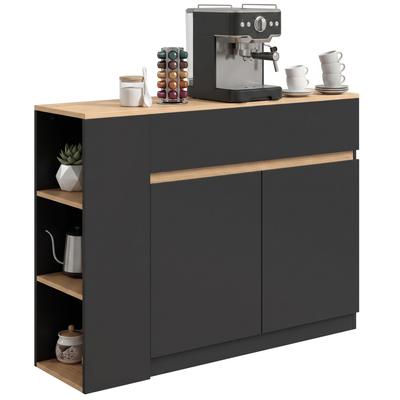 Sideboard, Buffé, Stort skåputrymme, 3-våningshylla, Låda, Svart, 110 x 29,5 x 82 cm