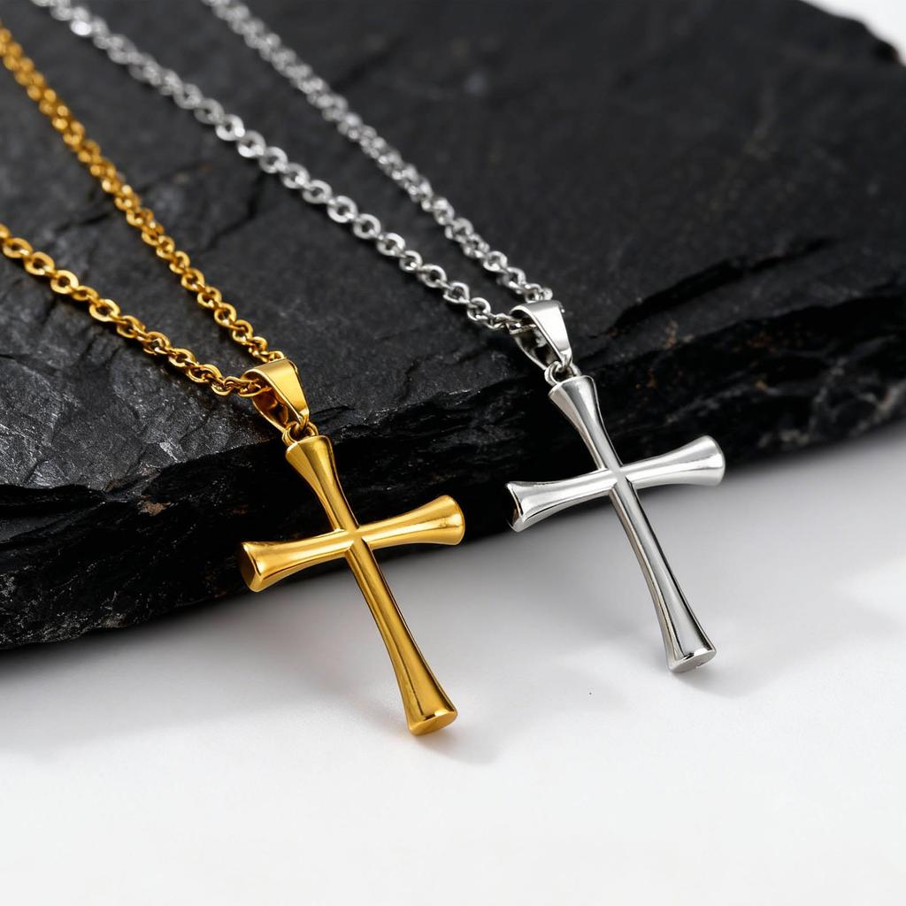 Casual Cross Necklace for Men Boys,Stainless Steel Silver Color Cross Pendant,Basic Cross Pendant Necklace Gift
