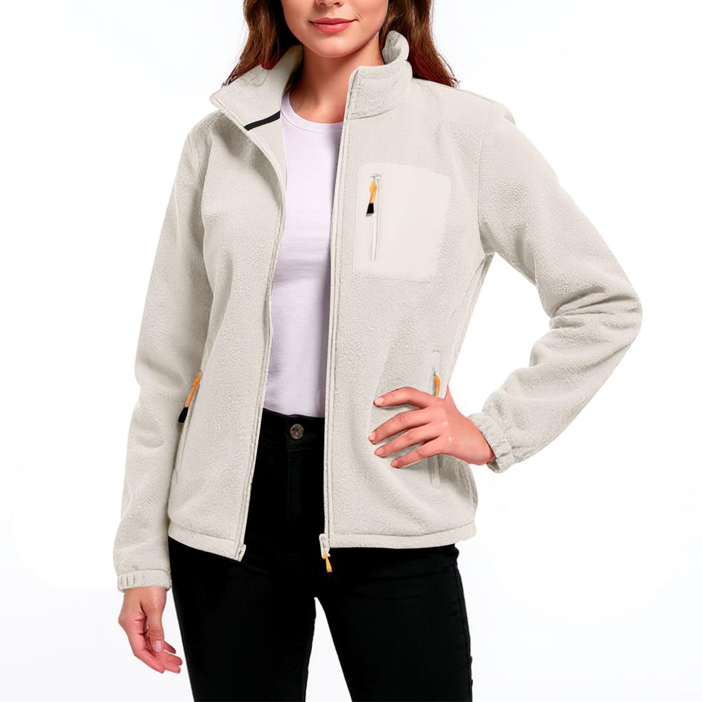 Women's Fashionable Casual Long Sleeved Thickened And Fleece Lined Stand Up Collar Coat