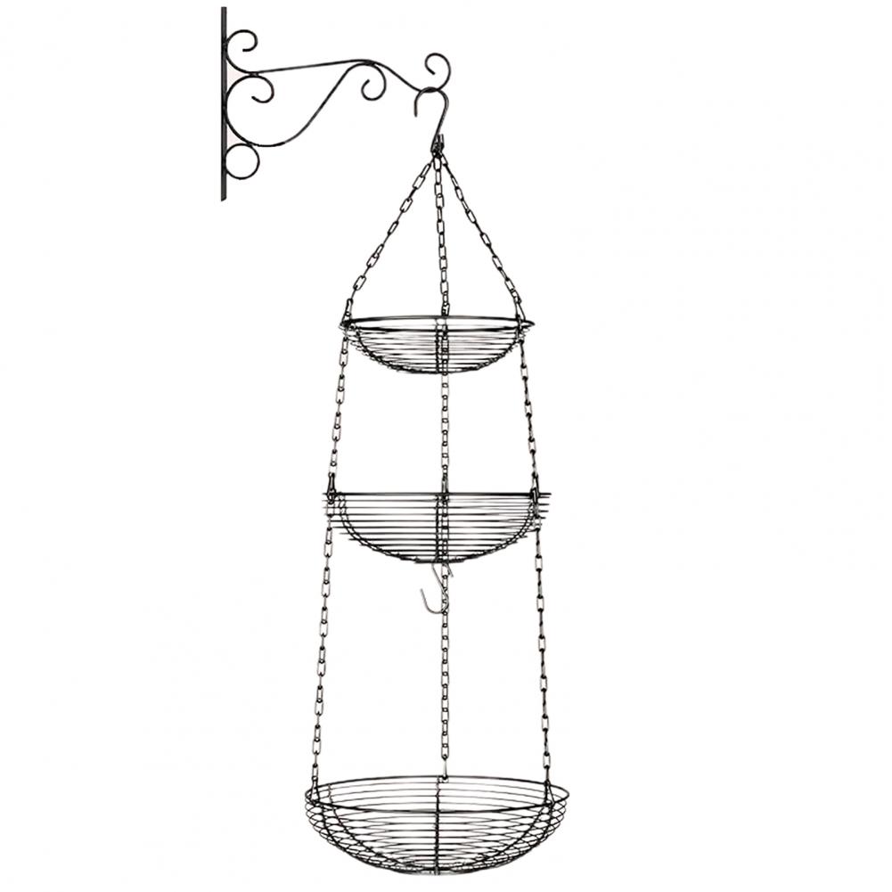 

Підвісний кошик для фруктів 3-рівневий з банановим гачком Підвісна конструкція Кошик великої місткості Кухонні закуски Полиця для зберігання овочів чорний